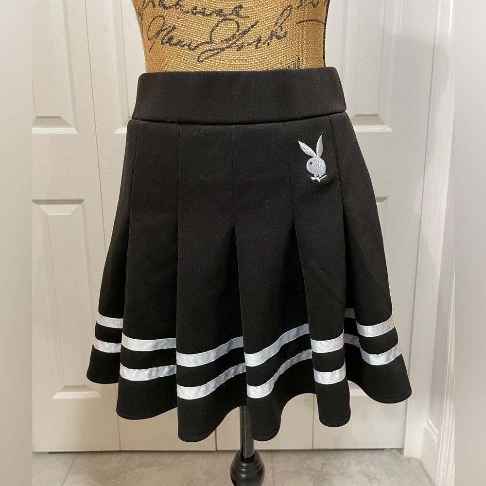 PLAYBOY Black Skater Skirt with White Stripes